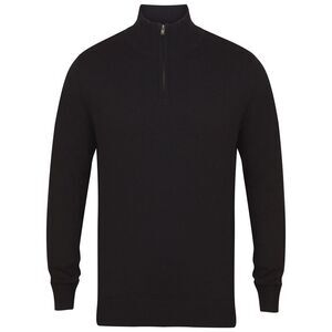 Henbury Mens Zip Neck Sweatshirt / Black